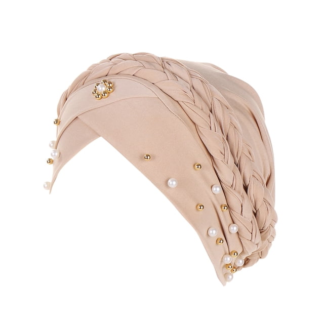 XASZHN Turban Perlé pour Femmes, Double Tresse, Couverture de Tête Musulmane H_004 Taille Unique