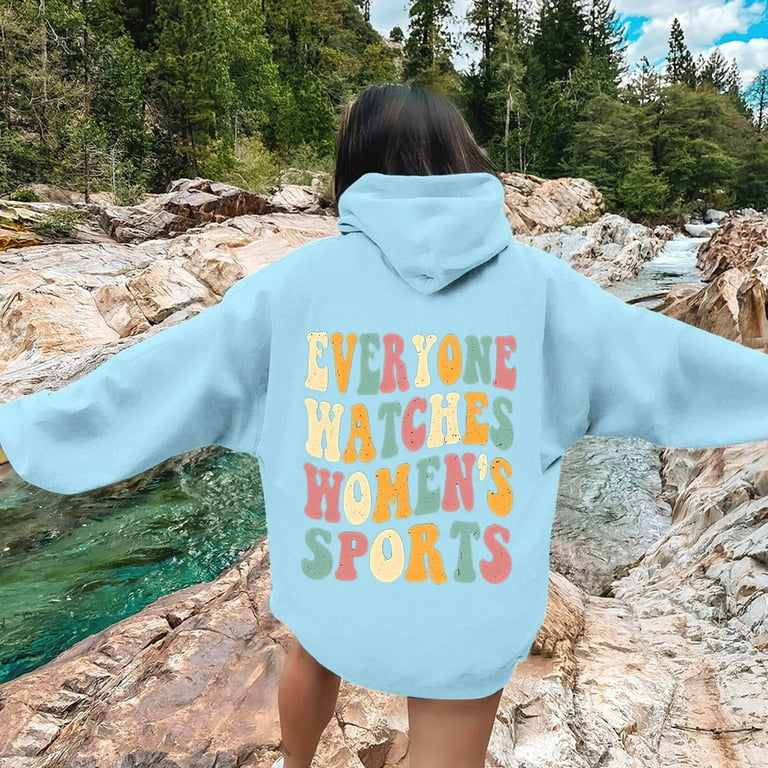 Light Blue Graphic Hoodies for Women Graphic Clearance Drawstring
