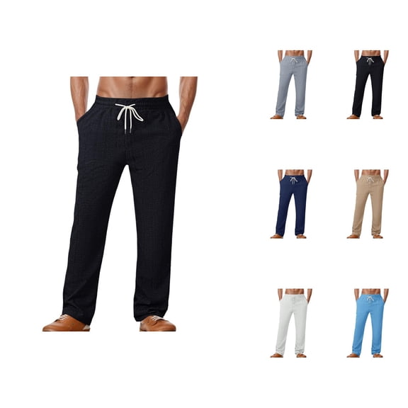 Sweatpants for Men 2025 Linen Breathable Straight Leg Loose Drawstring Joggers with Pockets Mens Casual Pants Trousers