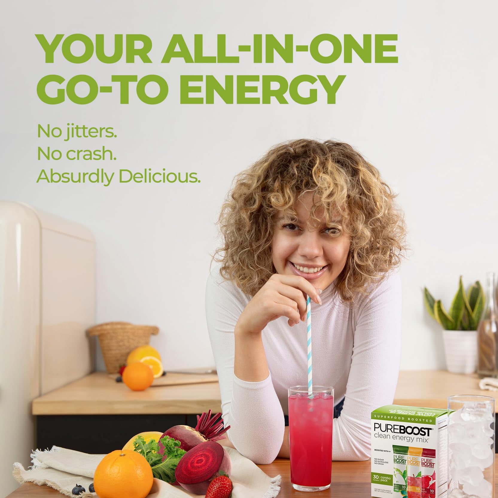 Pureboost Superfoods Clean Energy Booster Refreshing Enery Drink Mix with Apple Cider Vinegar, Organic Superfoods, Sugar-Free Electrolytes,