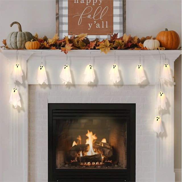Guirnalda de luces para decoración de Halloween que ilumina una guirnalda de fantasmas