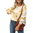 thumbnail image 3 of Women'S Sweater Fall Long Sleeve Crewneck Tops Knit Oversized Pullover Casual Print Tops Apricot M, 3 of 10