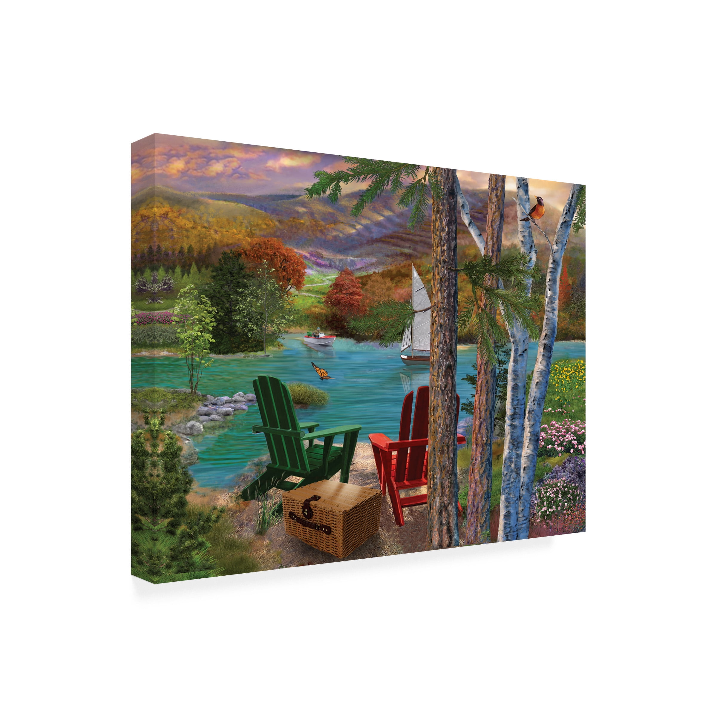 Bigelow Illustrations 'Lakeside view from the chairs' Canvas Art
