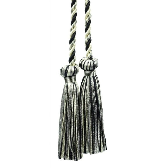 Decorative Double Tassel Curtain and Drapery Tieback / Holdback, 3" Tassel (7.5cm), 27" Spread (68.5cm) # CCT, Silver Grey Black #PR23 (Pure Black, Light Grey, Grey Silver) Sold Individually