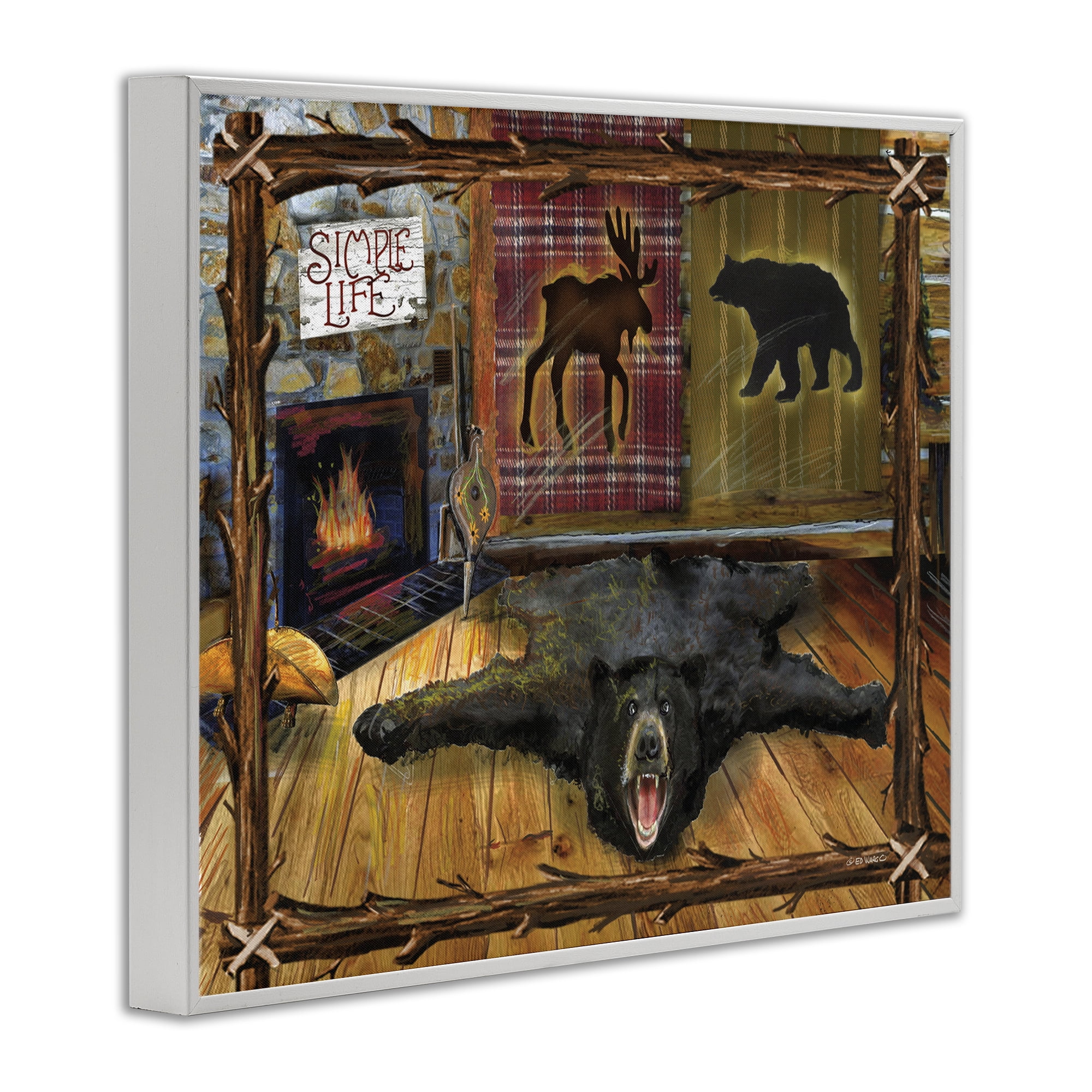 Stupell Industries Rustic Cabin Interior Animals & Insects Painting White Framed Art Print Wall Art, 20 x 16