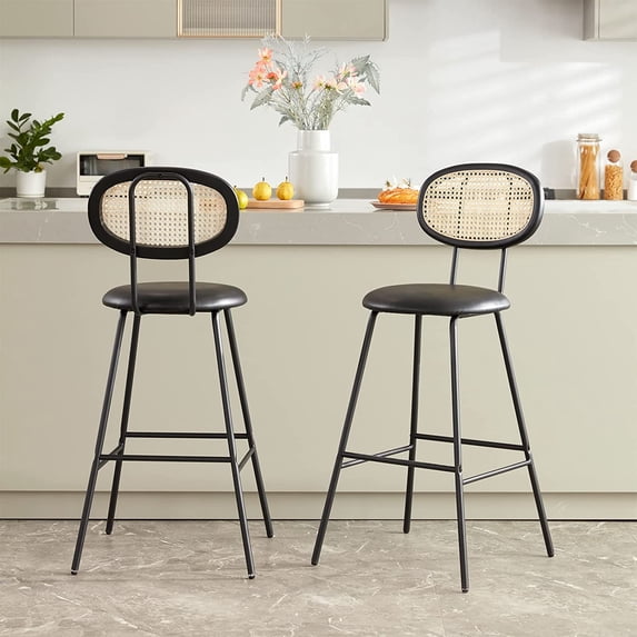Jaxsen Faux Leather Indoor Kitchen Dining Chairs Set of 2 with Rattan Backrest Modern Industrial Upholstered Chairs mid Century Metal Dining Chair Suitable for Dining Room Wine Bar Whiskey Brown,18"