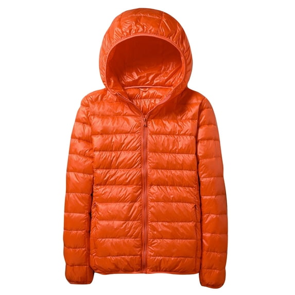 Capreze Women Puffer Jacket Full Zip Coat Hooded Outwear Water-Resistant Down Jackets Pocket Orange 3XL