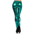 thumbnail image 3 of Sakkas Footless Liquid Wet Look Shiny Metallic Stretch Leggings - Green - Large, 3 of 5