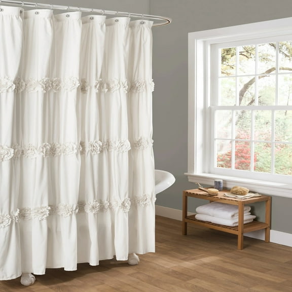 Lush Decor Darla Solid Polyester Shower Curtain, 72x72, White, Single