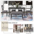 thumbnail image 3 of 6 Piece Dining Table Set with 4 Chairs and Bench, Wooden Dining Set for Kitchen, Dining Room, Gray, 3 of 8