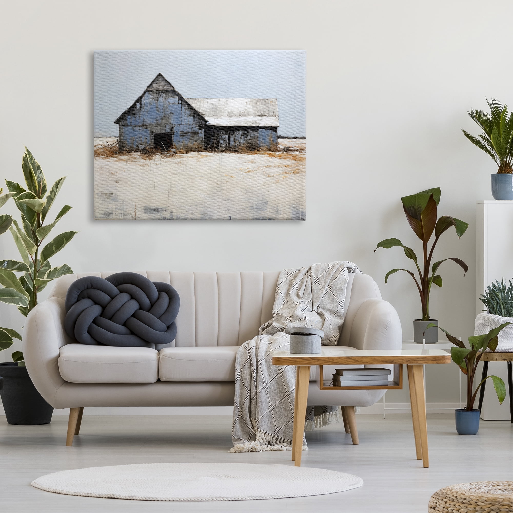 Stupell Industries Winter Country Barn Landscape Painting Gallery Wrapped Canvas Art Print Wall Art, 48 x 36