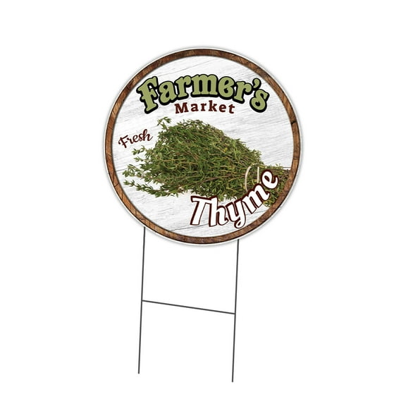 SignMission Corrugated Plastic Sign With Double Sided Image 16" Circular - Farmer's Market Thyme | Coroplast Yard Sign With Stake |  Made in the USA