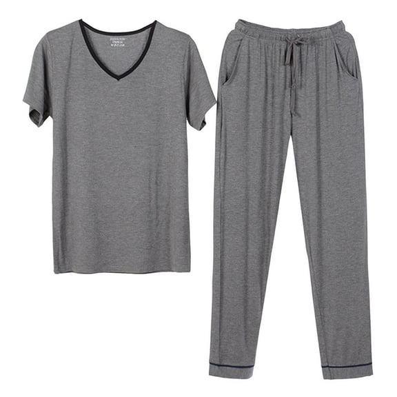 KeShDi Mens Christmas Pajamas Men Fashion Pajama Solid Casual V-Neck Short Sleeve Pants Set Sleepwear Dark Gray 4X