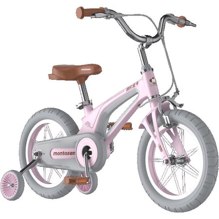 14" Kids Bike for Girls and Boys, Magnesium Alloy Frame with Auxiliary Wheel, Kids Single Speed Cruiser Bike.