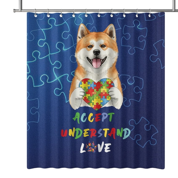 Autism Awareness Akita Accept Understand Love Shower Curtain Inu Dog Lover Waterproof Bathroom Bathtub Curtain - 12003