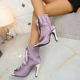 thumbnail image 3 of Heeled Sandals for Women Open Toe Mesh Lace up Ankle Boots Elegant Stiletto Heels Wedding Party Dress Shoes Purple Size 6, 3 of 8