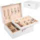 thumbnail image 1 of 1 joyero para mujeres y niñas, caja organizadora de joyas de 2 capas con cerradura, soporte para joyas de cuero PU con bandeja extraíble, estuche grande para almacenamiento de joyas blanco Sailing Electrónica, 1 of 5