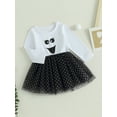 thumbnail image 3 of Wassery Kids Girls Halloween Dress Clothes 6M 1T 2T 3T 4T Children Girls Long Sleeve Face Print Tulle Dress Children Halloween Clothing Costume for Toddler Girls, 3 of 9