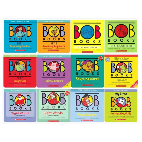 Bob Books Complete Sets Collection (12 Sets) - Set 1, 2, 3, 4, 5, Animal Stories, Rhyming Words, Alphabet, Sight Words Kindergarten, Sight Words First Grade, First Stories, Pre-Reading Skills