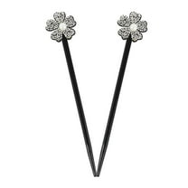 Motique Accessories Black Wooden Hair Sticks with Rhinestone Flowers for Adult Females, 2 Pieces