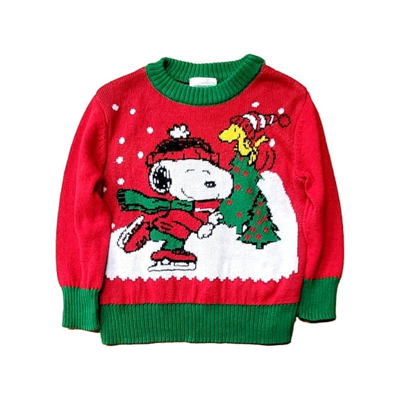 Infant Boys Red Peanuts Snoopy & Woodstock Christmas Holiday Knit Sweater 18m