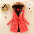 thumbnail image 2 of iopqo winter coats for women winter womens warm coat hooded jacket slim winter outwear coats long sleeve crew neck sweater coat watermelon red m, 2 of 5