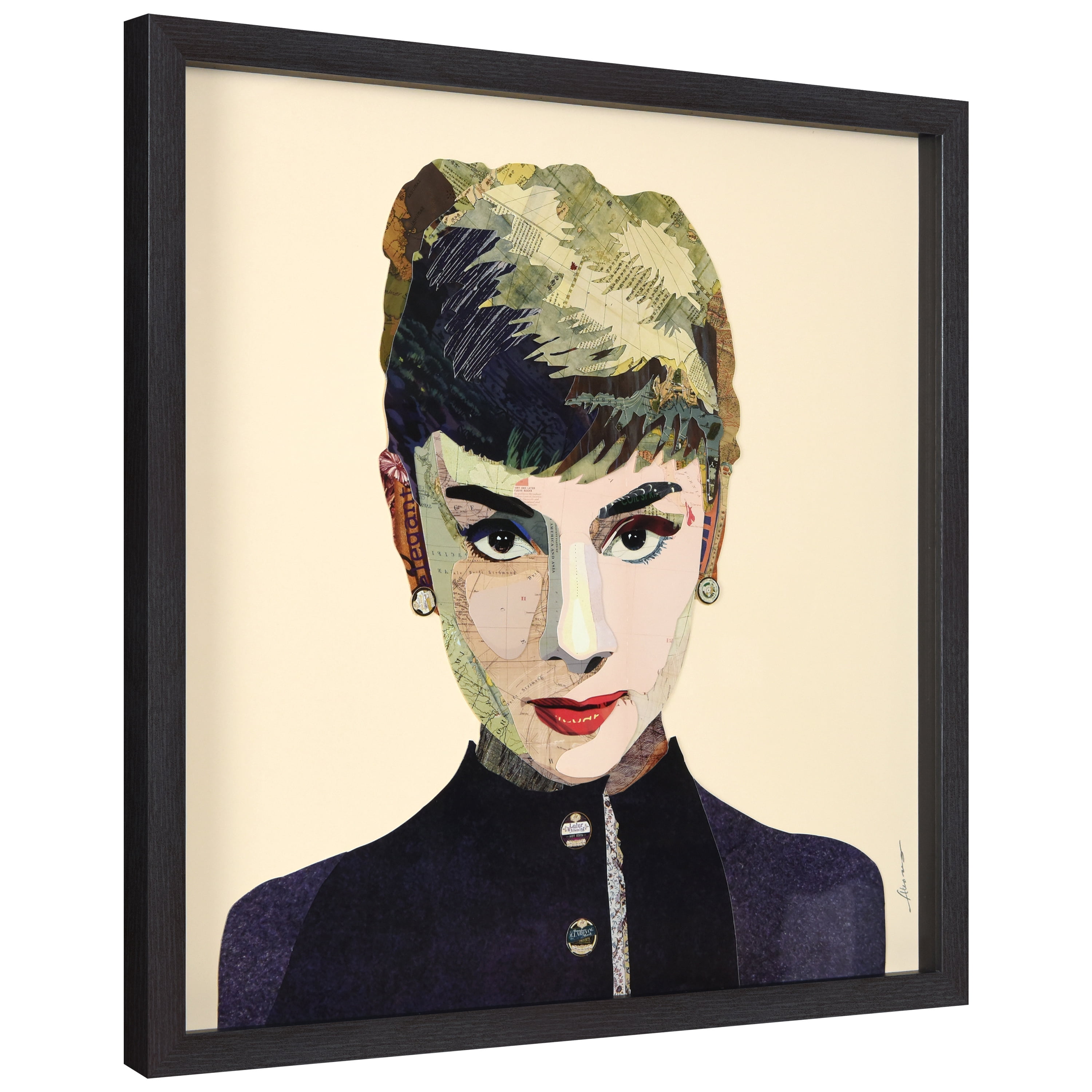 Empire Art Direct Audrey Dimensional Collage Framed Graphic Art Under Glass Wall Art, 25" x 25" x 1.4", Ready to Hang