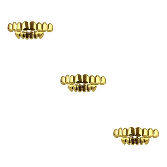 Adorno de fiesta Injueey Inferior postizos Parrillas de Halloween Cobre Chapado en Oro Diente Disfraces de Navidad Conjunto de Oro