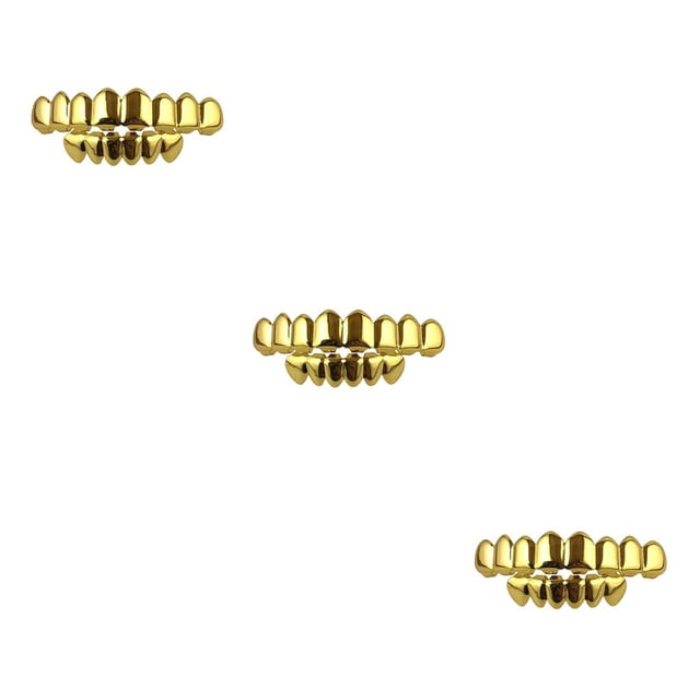 Adorno de fiesta Injueey Inferior postizos Parrillas de Halloween Cobre Chapado en Oro Diente Disfraces de Navidad Conjunto de Oro