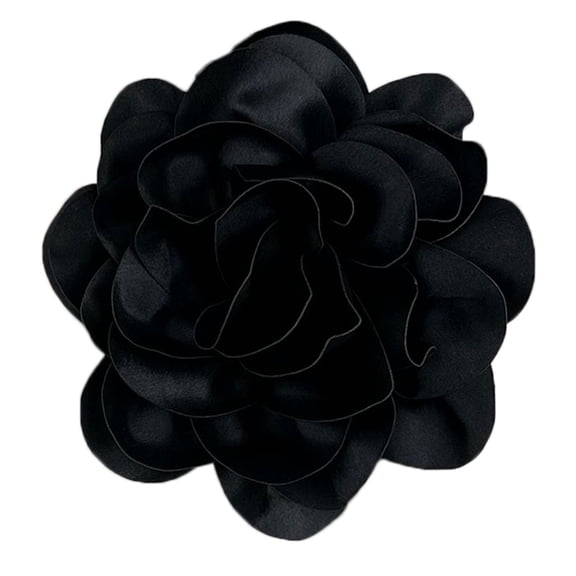 Satin Rose Flower Brooches Big Camellia Lapel Extra Large Pins for Women Wedding Party Dance Dress Clothes Accessories Memorial Day, 19 cm, Black