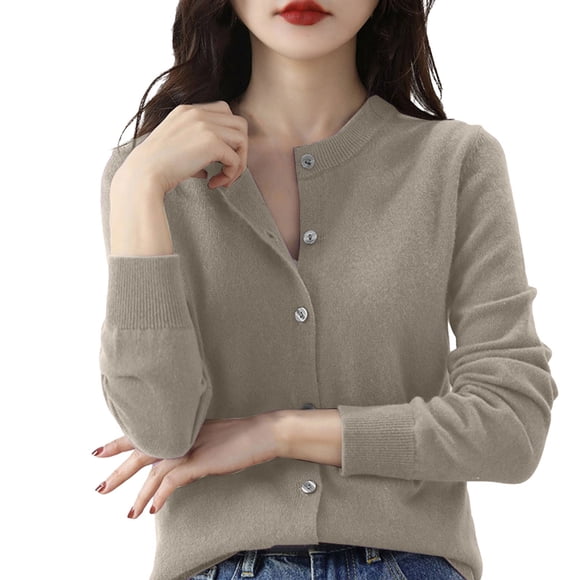 Cardigan en Tricot à Manches Longues pour Femmes Café Marron m, Cardigan Basique à Col Rond pour Femmes
