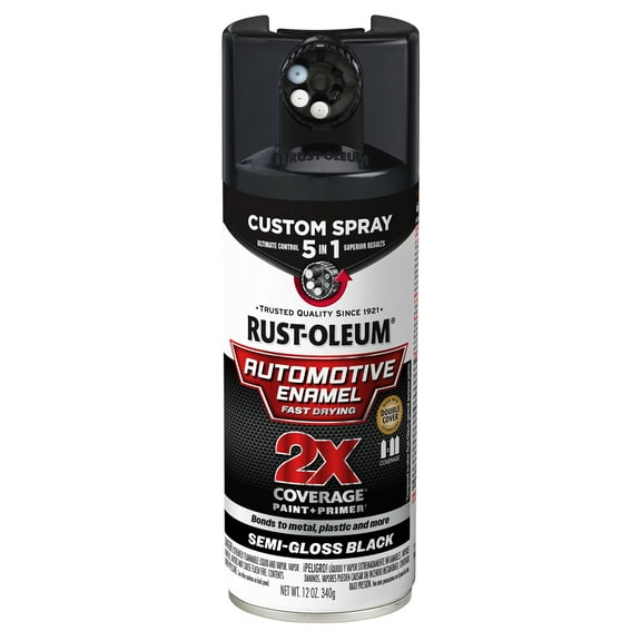 6 Pack, Semi-Gloss Black, Rust-Oleum 2X Automotive Enamel 5 in 1 Spray Paint-394897, 12 oz