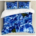 thumbnail image 1 of Vintage Blue Queen Size Duvet Cover Set, Bundles of Blue Hydrangea Hortensis Flower Realistic Design, Decorative 3 Piece Bedding Set with 2 Pillow Shams, Blue and Dark Olive Green, by Ambesonne, 1 of 3