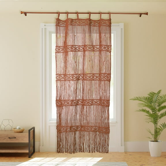 MoonBae Macrame Aztec Curtain Panels Set of 2 in Rust Color 36" Wide X 86" Long