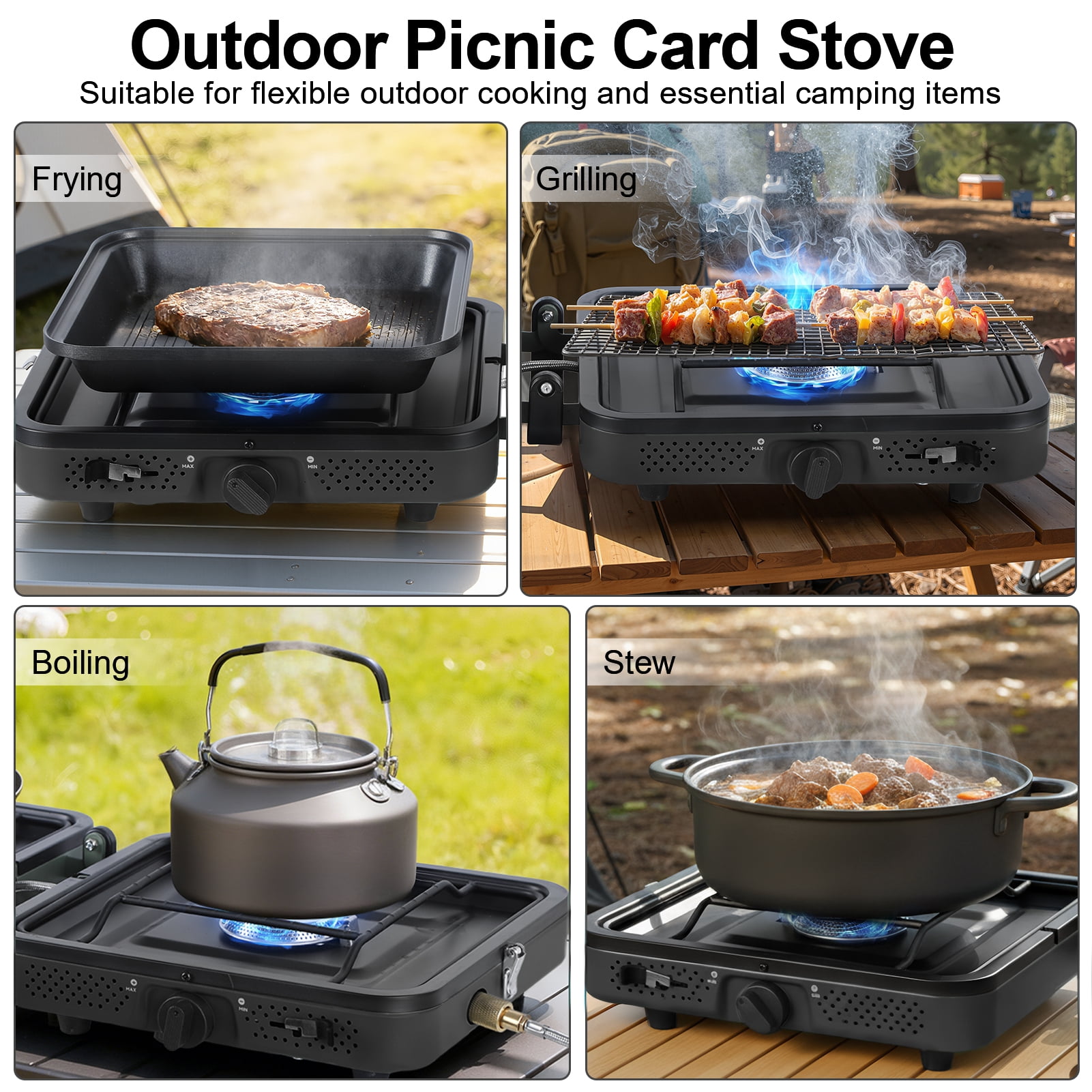 Thehsnt 2 Burner Camping Stove with Windshield – 20,000 BTU Portable Propane Stove, Folding Gas Stove for Outdoor BBQ, Tailgating