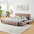 thumbnail image 4 of Harper & Bright Designs Queen Size Upholstered Bed Frame with Storage Drawers, Chenille Platform Bed with Headboard and Solid Frame for Bedroom, Pink, 4 of 13
