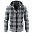 thumbnail image 2 of Lu's Chic Men's Full Zip Hoodies Plaid Fleece Lined Cardigan Sweater Thermal Long Sleeve Thick Knit Slim Fit Hooded Sweatshirt Grey 36, 2 of 5
