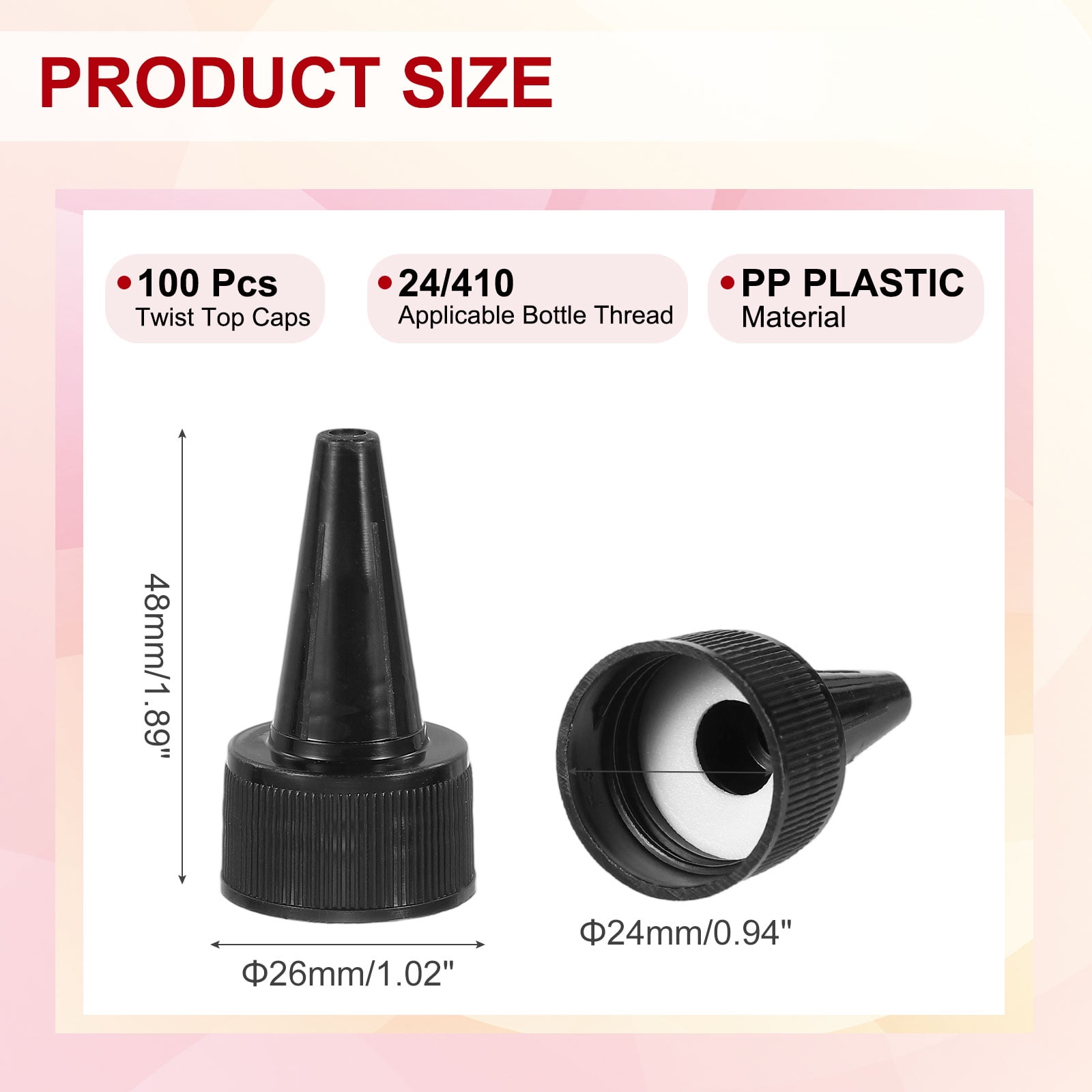 Uxcell24/410 Twist Top Caps, 100Pcs Plastic Squeeze Bottle Replacement Caps with Foam Gasket for Paint Lids Glue Dispensing DIY Crafts, Black