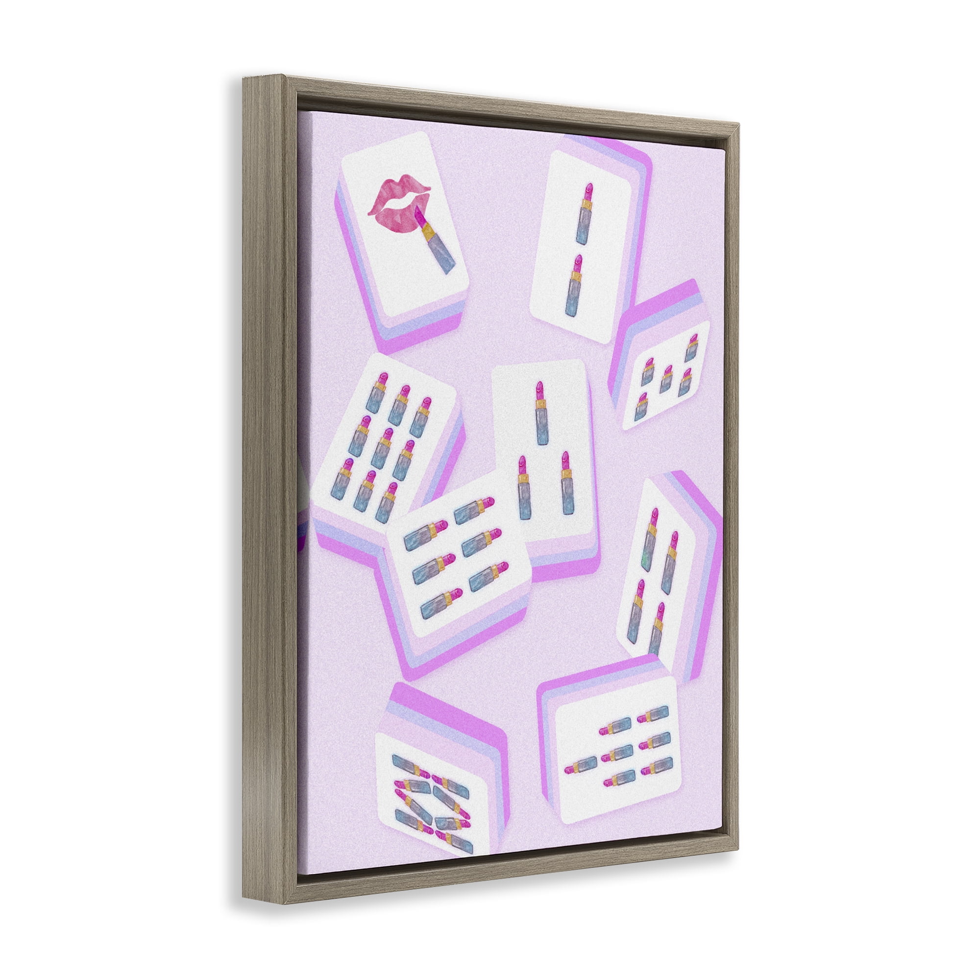 Stupell Industries Glam Lipstick Mahjong Tiles Brown Framed Floater Canvas Wall Art, design by Ziwei Li