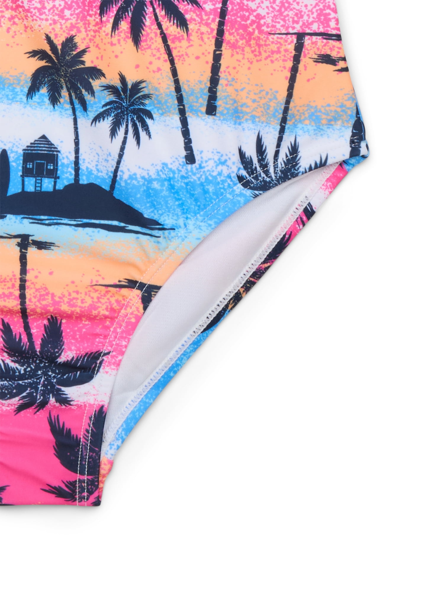 Wonder Nation Girls Short Sleeve Zip-Up Rash Guard One-Piece Swimsuit with UPF 50, Sizes 4-18 & Plus