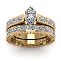 Yellow Gold Plated Marquise cut AAA CZ 2pcs Womens Wedding Ring Sets Bridal Sets