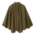 thumbnail image 5 of QHFBli Women's Puffed Bomber Jacket Oversized Streetwear Casual Batwing Sleeve Lapel Collar Zip Front Pleated Shirts, 5 of 9