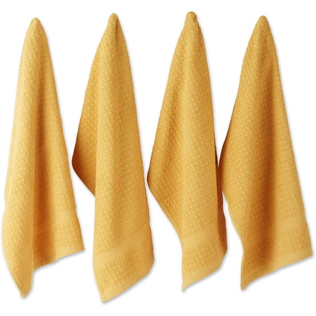 JJEAN-Basic Terry Collection Waffle Dishtowel Set 15x26 Solid Mustard 4 Piece
