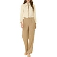 thumbnail image 2 of INSPIRE CHIC Women's Contrast Collar Long Sleeve Office Button Down Shirt XS Beige, 2 of 7