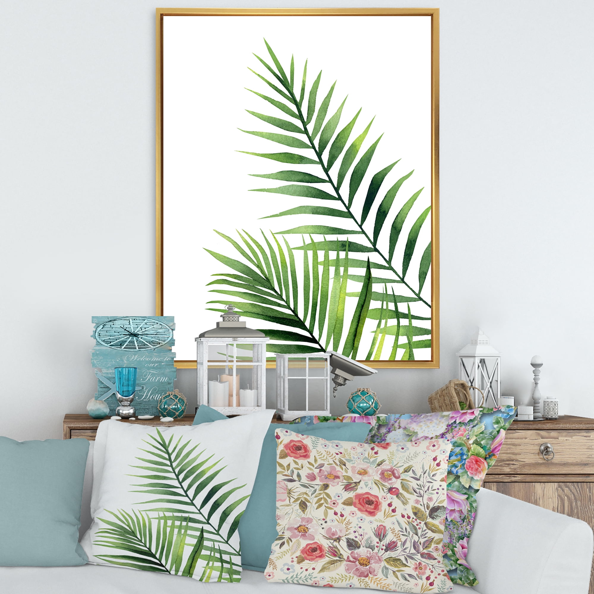 Designart 'Fern Plant Leaves Detail III' Farmhouse Framed Canvas Wall Art Print