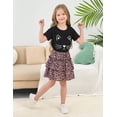 thumbnail image 3 of Sytepopcy Girls Summer Outfits Cat Shirt Two Piece Kitten Top Shirred Tiered Leopard Skirt Clothes Set School Outfits for Girls 5T/1935, 3 of 5