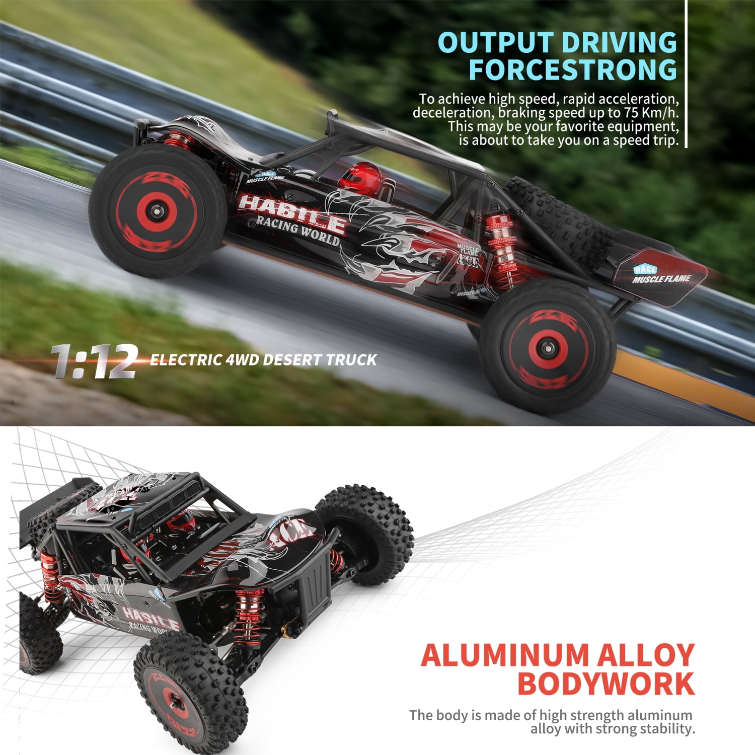WLtoys 124016 Brushless RC Car 75 KM/H 2.4G 4WD Electric High Speed Off-Road Remote Control Drift Racing Toys For Boys with 2 Batteries