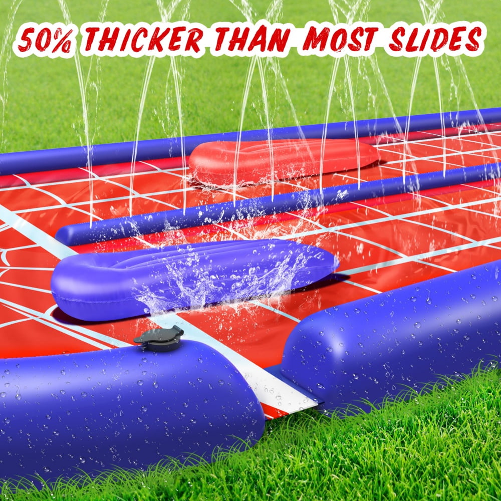 Growsly Slip and Slide Lawn Water Slide, 30FT Heavy Duty Double Lane for Kids Backyard Games with Sprinkler and 2 Bodyboards, Red