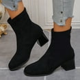 thumbnail image 2 of Womens Winter Fall Dress Boots 2025 Fashion Casual Suede Chunky Heeled Mid Calf Short Ankle Booties for Ladies Black Size 6.5, 2 of 7