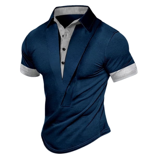 Blusa y camisa de manga corta con cuello vuelto para hombre, camiseta informal de moda de color liso con solapa, camiseta de manga corta con cuello redondo, blusa para hombre
